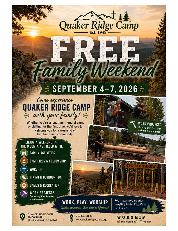 Quaker Ridge Camp Free Family Weekend 2026 Flyer